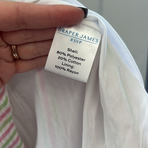 DRAPER JAMES Puff Sleeve Wrap Pink Green Stripe Preppy Dress Size Large - Picture 6 of 7